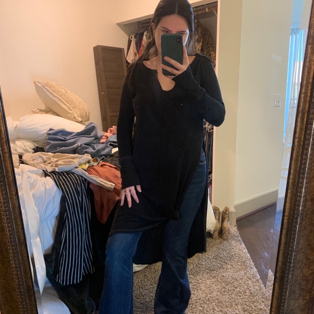 Free people long lined black tee